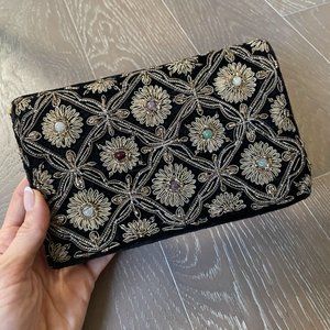Vintage Cross-Body Black Velvet Bag with Inlaid Stones